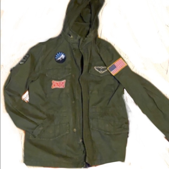 GAP Military Jacket with hidden hood and Patches - Picture 1 of 11